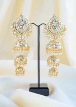 Meher Jadau Triple Jadau Jhumka (Yellow Gold) EAR001654