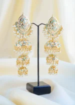Meher Jadau Triple Jadau Jhumka (Yellow Gold) EAR001654 - Image 2