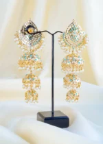 Meher Jadau Triple Jadau Jhumka (Yellow Gold) EAR001654 - Image 3