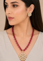Meher Ruby Elegance Necklace Set (Yellow Gold) NEC002689 - Image 4