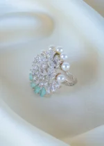 Mint Green Pearl Cocktail Ring (Silver) RING01399 - Image 2