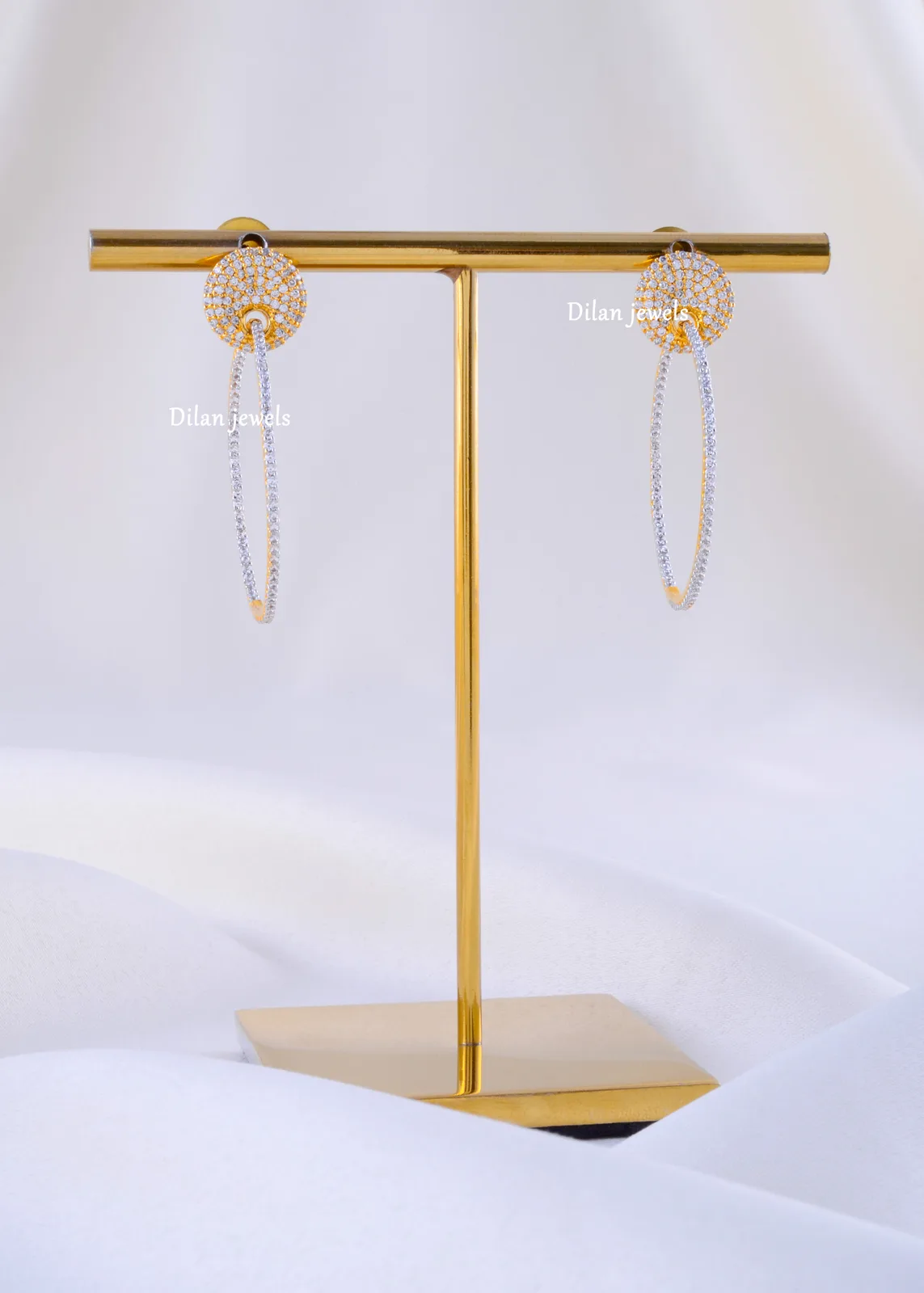 Modern-Diamond-Look-Front-Hoops-Yellow-Gold-EAR002243a Modern Diamond-Look Front Hoops (Yellow Gold) EAR002243 - Image 1