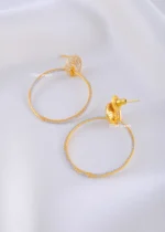 Modern Diamond-Look Front Hoops (Yellow Gold) EAR002243 - Image 3