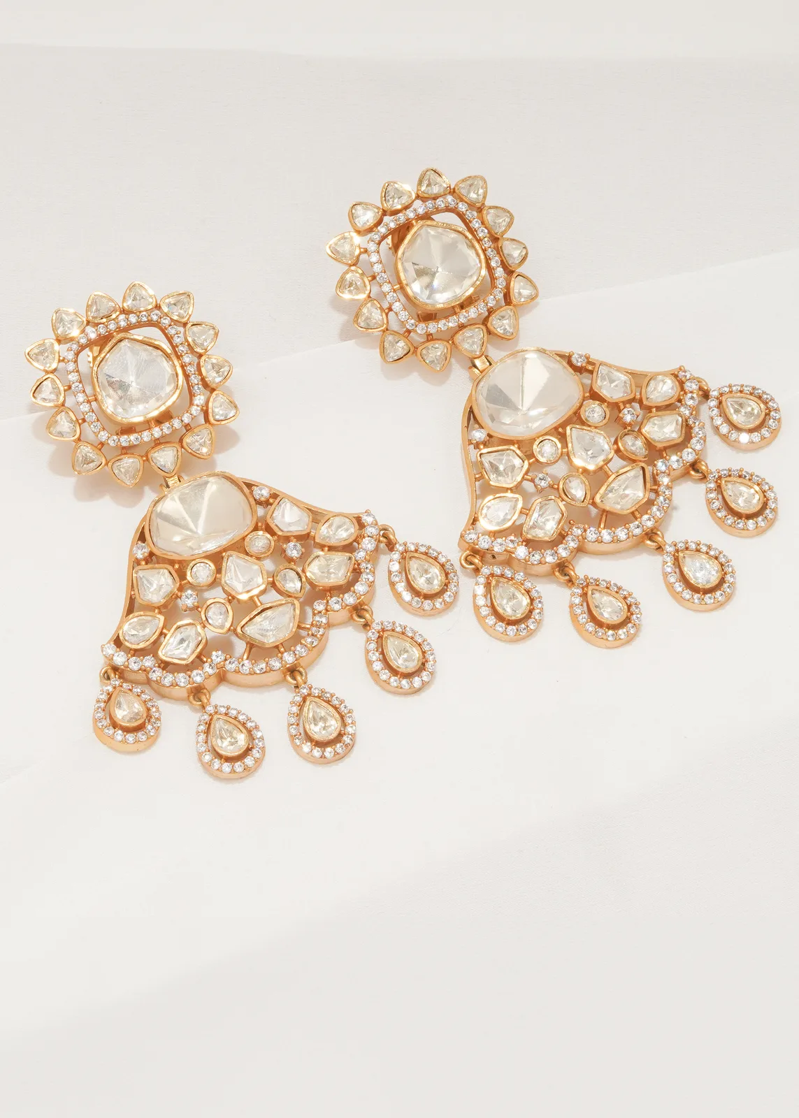 Moissanite-Polki-Earrings-Yellow-Gold-EAR000633a Moissanite Polki Earrings (Yellow Gold) EAR000633 - Image 1