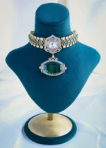 Moissanite Polki Green Choker Set (Victorian Gold) NEC000944 - Image 2
