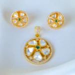 Moissanite Polki Green Locket Set (Yellow Gold) PSET01360