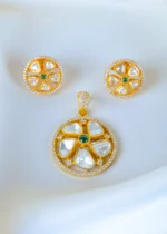 Moissanite Polki Green Locket Set (Yellow Gold) PSET01360