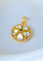 Moissanite Polki Green Locket Set (Yellow Gold) PSET01360 - Image 3