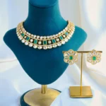 Moissanite Polki Green Necklace Set (Yellow Gold) NEC001086