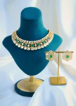 Moissanite Polki Green Necklace Set (Yellow Gold) NEC001086
