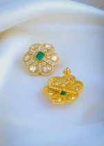 Moissanite Polki Green Necklace Set (Yellow Gold) NEC001086 - Image 3