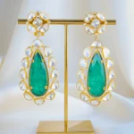 Moissanite Polki Long Green Earrings (Yellow Gold) EAR001025