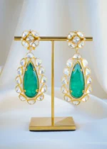 Moissanite Polki Long Green Earrings (Yellow Gold) EAR001025