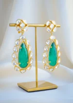 Moissanite Polki Long Green Earrings (Yellow Gold) EAR001025 - Image 2