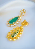 Moissanite Polki Long Green Earrings (Yellow Gold) EAR001025 - Image 3