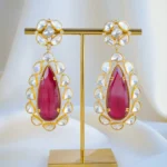 Moissanite Polki Long Ruby Earrings (Yellow Gold) EAR001024