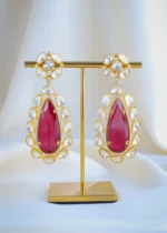 Moissanite Polki Long Ruby Earrings (Yellow Gold) EAR001024