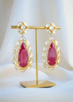 Moissanite Polki Long Ruby Earrings (Yellow Gold) EAR001024 - Image 2