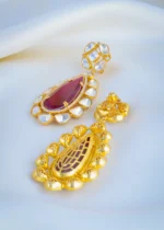 Moissanite Polki Long Ruby Earrings (Yellow Gold) EAR001024 - Image 3