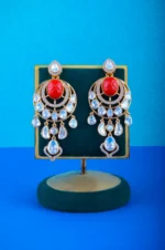 Moissanite Polki Navratna Necklace Set (Yellow Gold) NEC000808 - Image 2