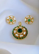 Moissanite Polki Pendant Set (Antique Gold) PSET00833
