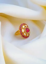 Moissanite Polki Red Adjustable Ring (Yellow Gold) RING01053 - Image 3