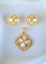 Moissanite Polki Rhombus Pendant Set (Yellow Gold) PSET01361