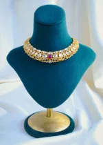 Moissanite Polki Ruby Jhumki Necklace Set (Yellow Gold) NEC001085 - Image 2