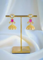 Moissanite Polki Ruby Jhumki Necklace Set (Yellow Gold) NEC001085 - Image 3
