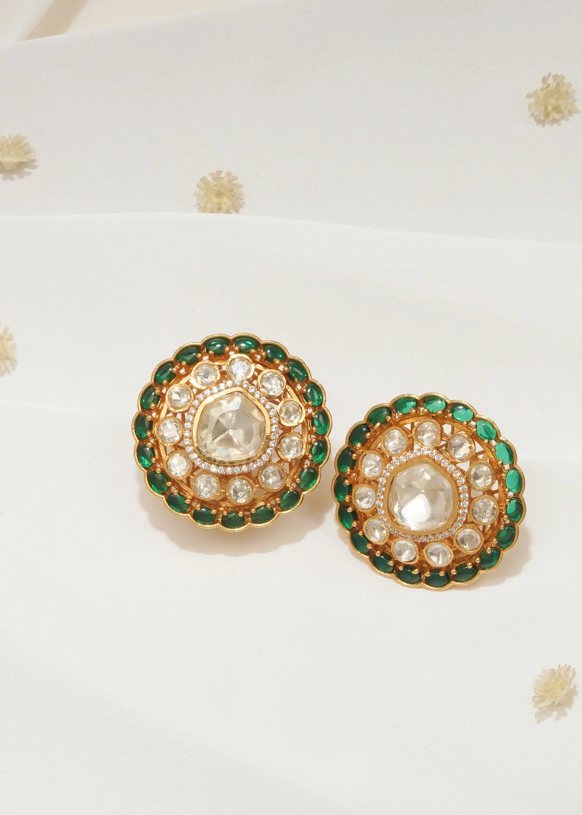 Moissanite-Polki-Statement-Earrings-Yellow-Gold-EAR000575a Moissanite Polki Statement Earrings (Yellow Gold) EAR000575 - Image 1