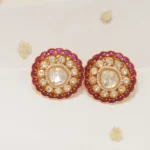 Moissanite Polki Statement Red Earrings (Yellow Gold) EAR000553