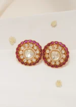 Moissanite Polki Statement Red Earrings (Yellow Gold) EAR000553