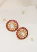 Moissanite Polki Statement Red Earrings (Yellow Gold) EAR000553 - Image 2