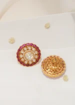 Moissanite Polki Statement Red Earrings (Yellow Gold) EAR000553 - Image 3