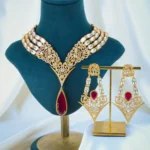 Moissanite Polki V Neck Ruby Set (Yellow Gold) NEC001089