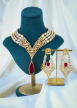 Moissanite Polki V Neck Ruby Set (Yellow Gold) NEC001089
