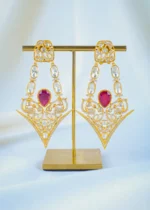 Moissanite Polki V Neck Ruby Set (Yellow Gold) NEC001089 - Image 3