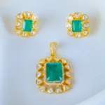 Moissanite Polki emerald Green Set (Yellow Gold) PSET01363