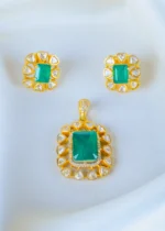 Moissanite Polki emerald Green Set (Yellow Gold) PSET01363