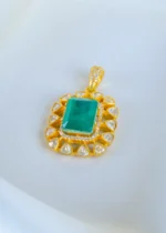 Moissanite Polki emerald Green Set (Yellow Gold) PSET01363 - Image 3
