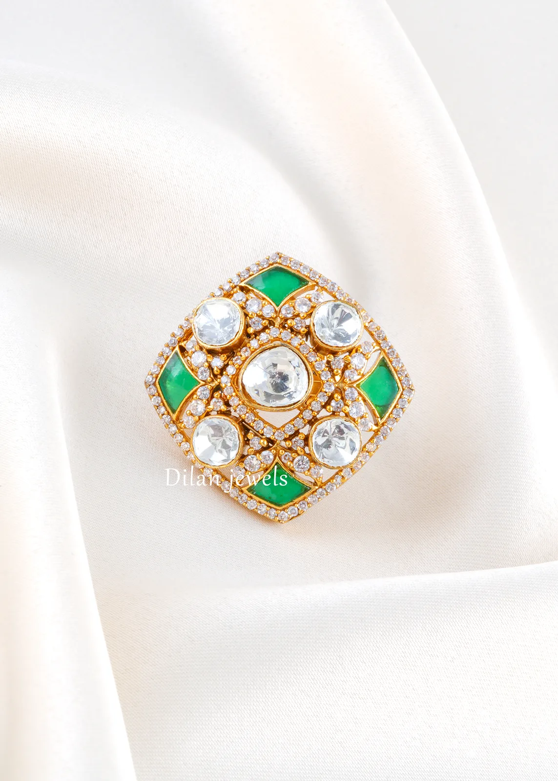 Mughal-Garden-Polki-Ring-Yellow-Gold-RING02505a Mughal Garden Polki Ring (Yellow Gold) RING02505 - Image 1