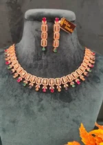 Multi-Color Diamond Necklace Set (Rose-Gold)- NEC02122202