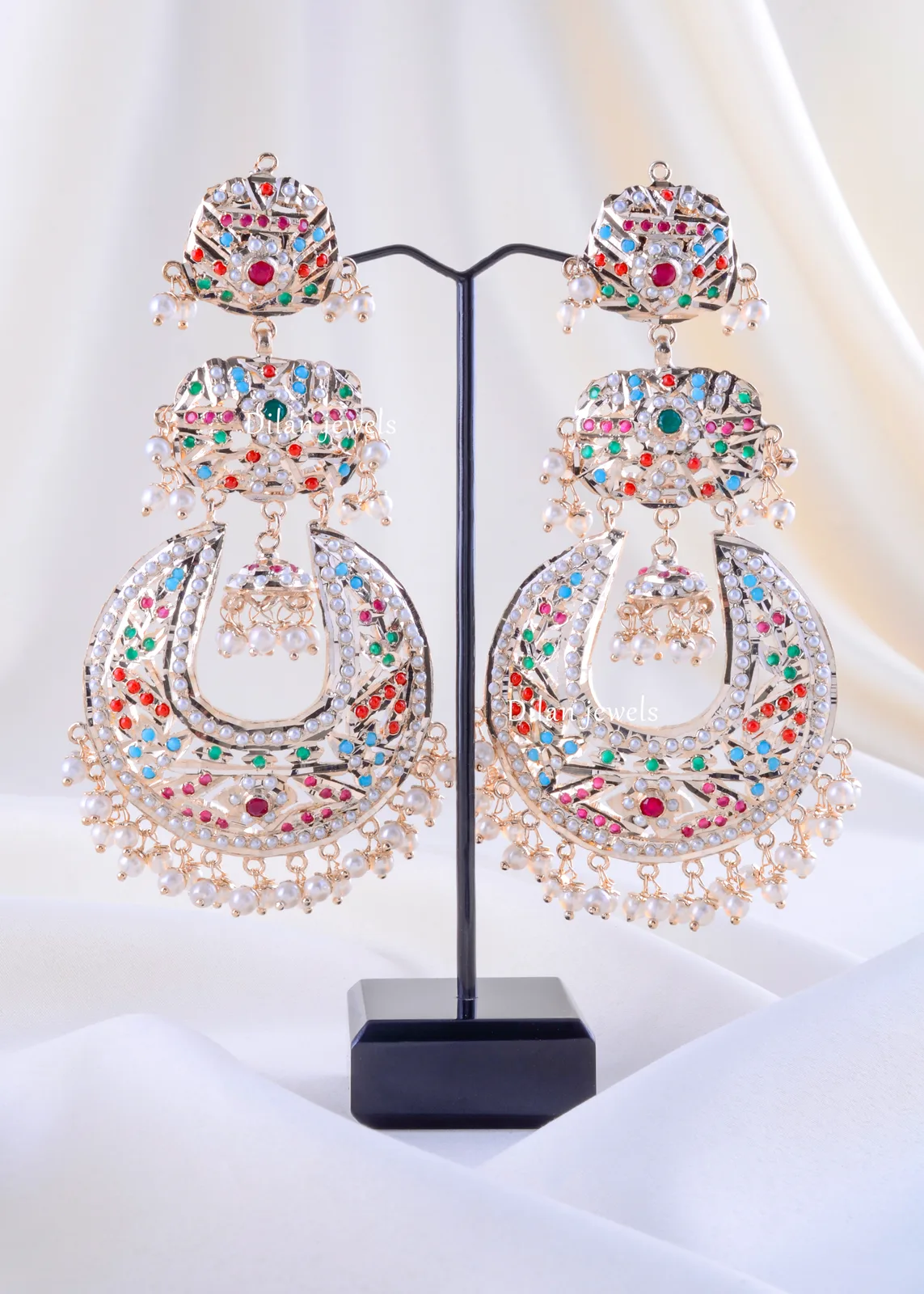 Multi-Color-Gemstone-Filigree-Chandelier-Yellow-Gold-EAR002339a Multi-Color Gemstone Filigree Chandelier (Yellow Gold) EAR002339 - Image 1