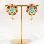 Multi Color Gold Plated Diamond Earrings- EAR002836