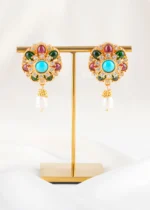 Multi Color Gold Plated Diamond Earrings- EAR002836