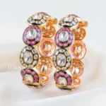 Multi Color Gold Plated Kundan Bangles- BAN002796