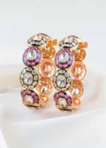 Multi Color Gold Plated Kundan Bangles- BAN002796