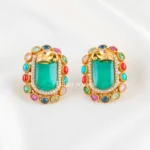 Multi Color Navratan Gold Plated Diamond, Traditional Earrings- EAR002831