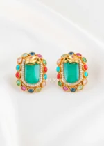 Multi Color Navratan Gold Plated Diamond, Traditional Earrings- EAR002831