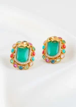 Multi Color Navratan Gold Plated Diamond, Traditional Earrings- EAR002831 - Image 2